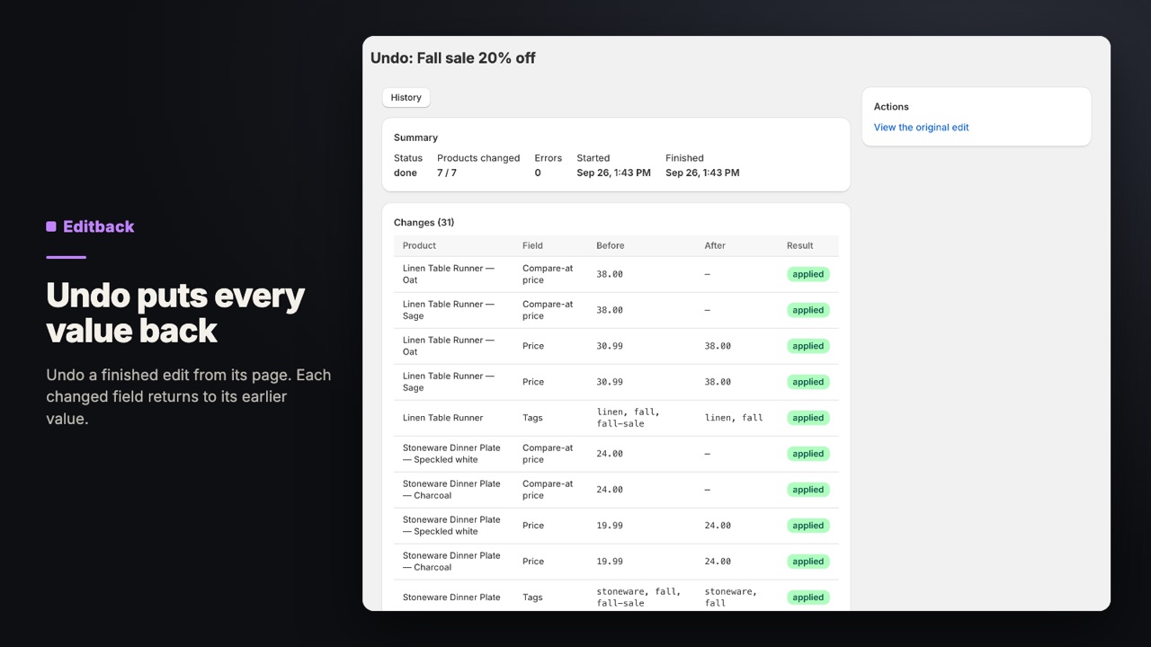 Editback: Undo puts every value back