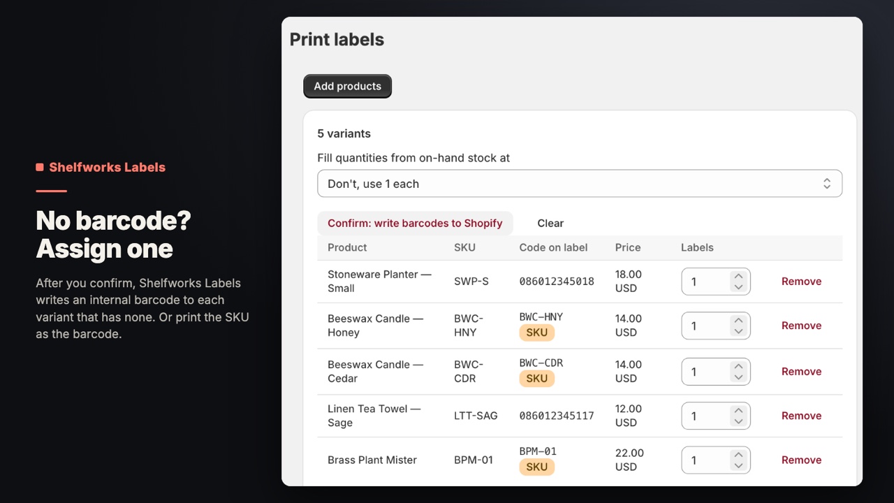 Shelfworks Labels: No barcode? Assign one